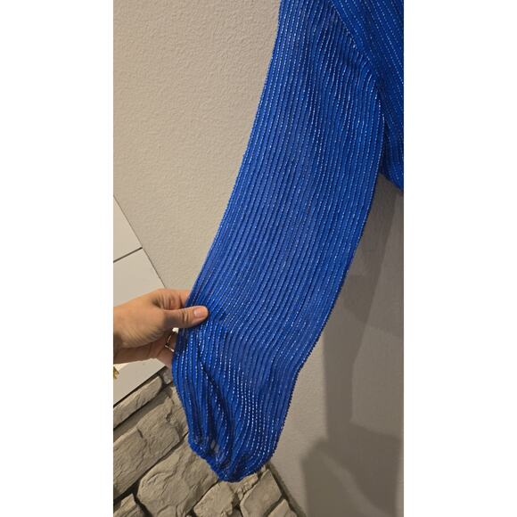 Karina Grimaldi Garda Women's Beaded Wrap Dress Blue Knee Length Size S - Picture 4 of 8